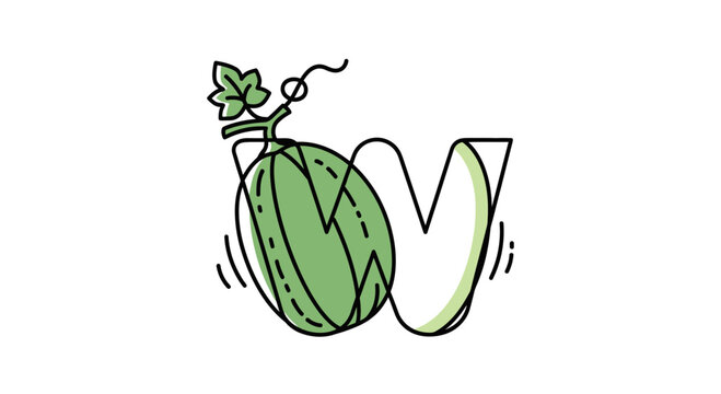 Vibrant minimalist line art melon icon with subtle green accents integrated into a fresh letter W