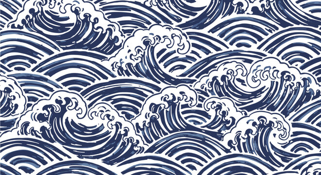 Dynamic japanese seigaiha wave pattern seamless background illustration blue