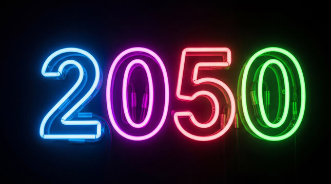 Glowing Neon 2050 Numbers Future Vision and Innovation Concept