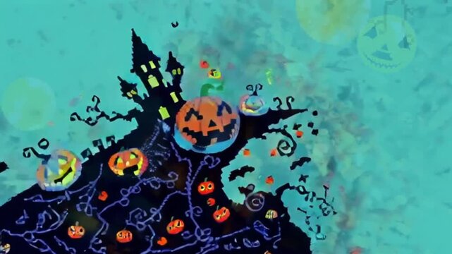 Abstract fantasy motion dreamy mosaic pixel cross-stitch pattern with a Halloween swirling, twirling, and morphing