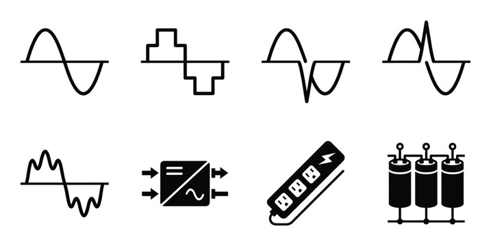 Electric waveforms and electronic components set sine square pulse power strip capacitors