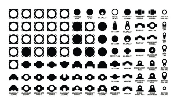 Engine parts icons set isolated on transparent background vector