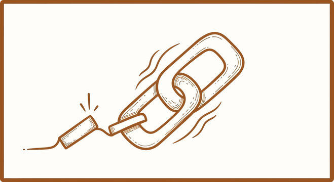 Energetic connection symbol illustrated with hand-drawn chain link and sparking element on white