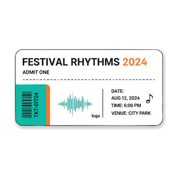Festival Rhythms 2024 ticket Admit one, barcode, sound wave, music note