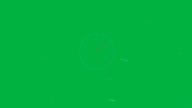 Neon cyan gauge scanning, red hand sweeping left while tags drifting for tracking on transparent bg