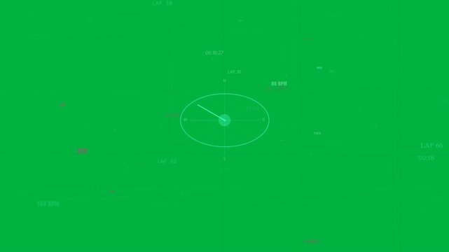 Telemetry HUD receiving feed, updating gauge and floating tags on transparent canvas for tracking