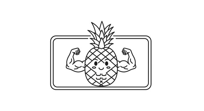 Mighty pineapple character flexing muscular biceps, showcasing fruit-powered strength and vibrant