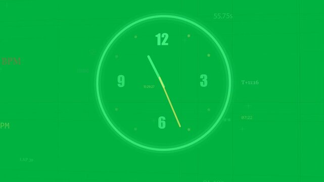 On start clock hands rotating, crossing and swapping lead to show time flow on transparent backdrop