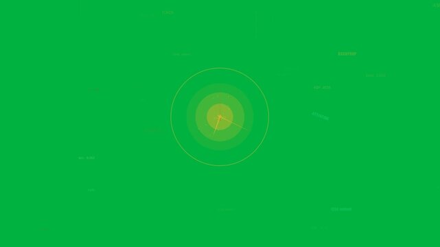 HUD disk showing yellow rings, rotating red tipped needle, labels and scan bars updating data