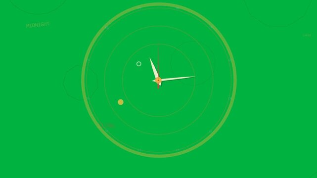 On play digital clock rotating on transparent HUD, hands, markers moving, showing lap progress
