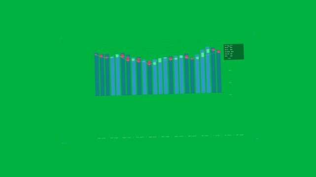 Frame appearing, making blue bars rise while curve tracing valley for data on transparent field