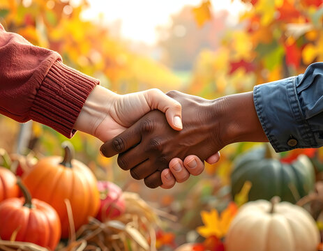 Autumnal Harmony - A Handshake of Unity Amidst the Harvest Season.