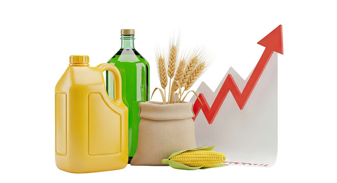 Agricultural commodity price increase represented by crops and upward trend graph