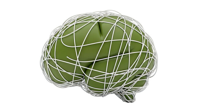 Green Brain Model Enclosed in White Wire Cage