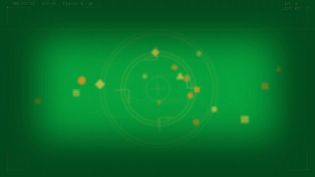 Dim reticle lighting, forming HUD; rings growing, markers orbiting for tracking on transparent bg