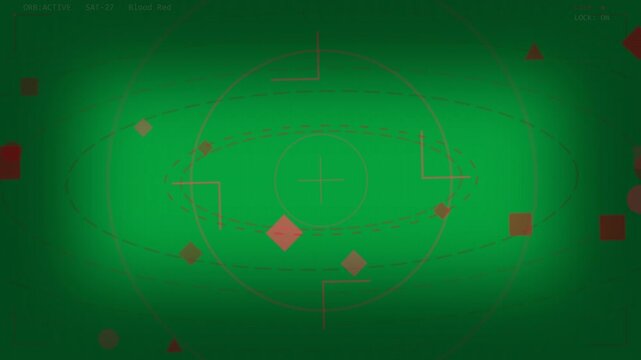 Red HUD reticle holding, tokens entering, arcing in, gathering, spreading for tracking on clear bg