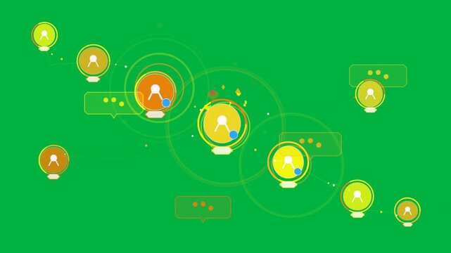 On ping nodes pulsing rings growing and linking sparking showing network on transparent background