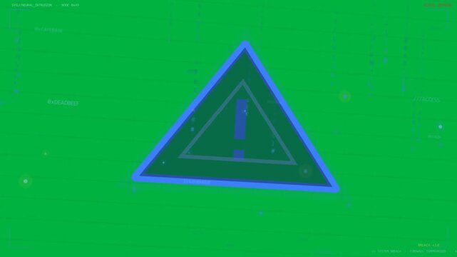 Pulsing nodes sparking blue tri growing, glowing while code flowing flagging alert transparent UI