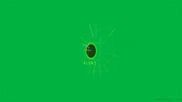 Neon green alert ring appearing in transparent HUD, web expanding, scan bar sweeping, showing alert