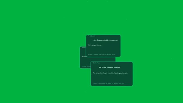 Notification cards being animated on transparent canvas, single card appearing starting unread flow