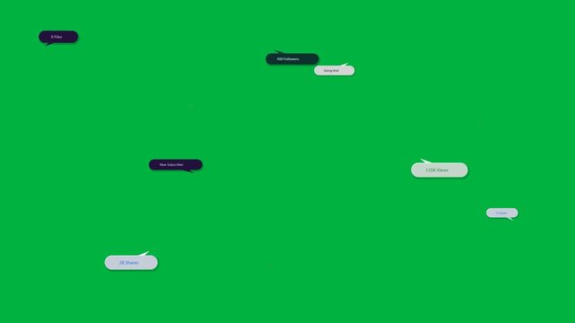 Red center dot popping stats bubbles forming, drifting, fading, showing counts on transparent bg