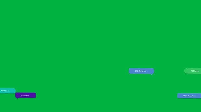 Teal badge appearing, others sliding inward on transparent bg, gold centering showing subs, fading