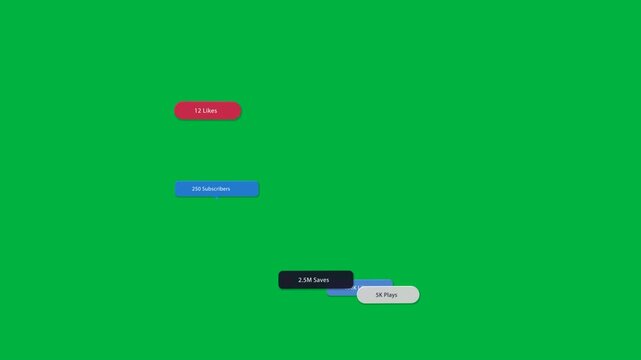 5K Plays appearing, badges clustering and fading, highlighting 500K followers on transparent bg