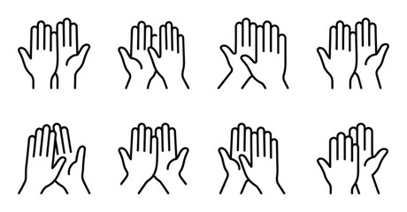Fototapeta premium Hands line icon set human palm outline open hand gesture medical and care symbol collection