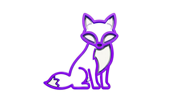 Stylized Purple Fox Outline Sitting on White Background