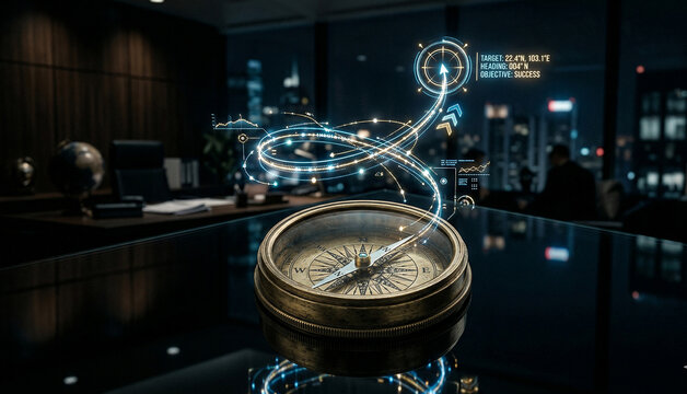 Modern Compass with glowing holographic Indicators