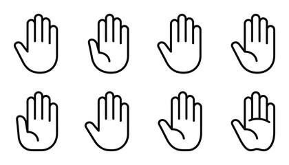 Obraz premium Stop hand line icon set open palm gesture warning and prohibition signal human body part