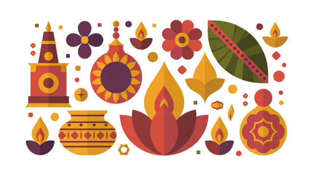 Vibrant collection of traditional diya and rangoli decorative items