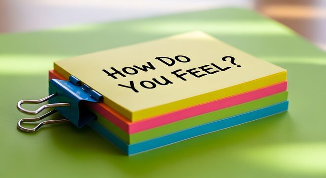 How Do You Feel? Question on Colorful Sticky Notes with Binder Clip