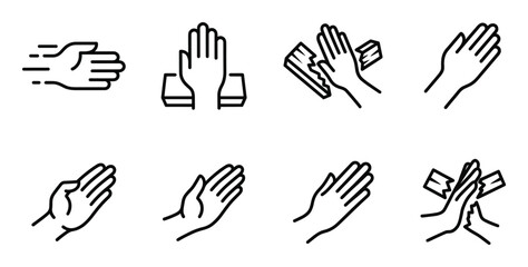 Obraz premium Clapping hands gesture simple line icon set hand motion for applause isolated vector