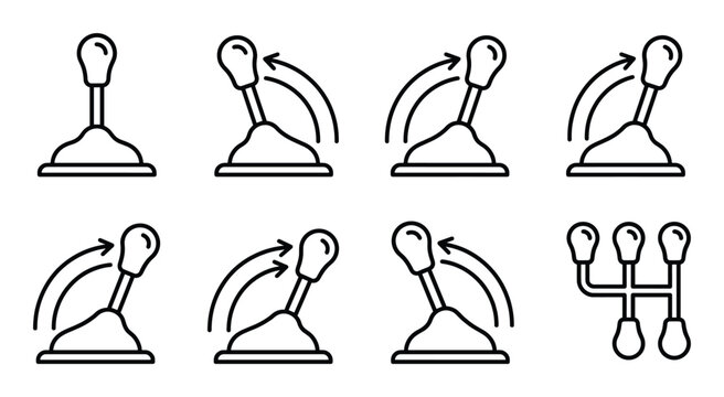 Car transmission shifter icon set featuring manual gear stick positions and directional arrow guides