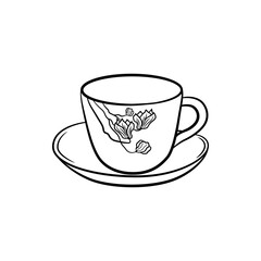 Fototapeta premium Minimalist Line Art of a Classic Teacup and Saucer with Floral Detail