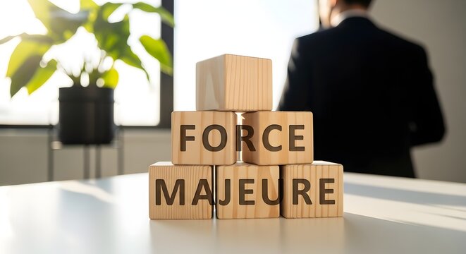 Force Majeure Concept with Wooden Blocks and Businessman
