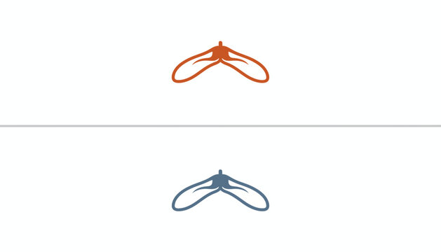 Two stylized maple seeds, one orange, one blue, on white background