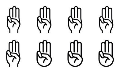 Fototapeta premium Four finger salute icons showing hands with four fingers raised in greeting or recognition