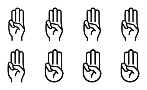 Four finger salute icons showing hands with four fingers raised in greeting or recognition