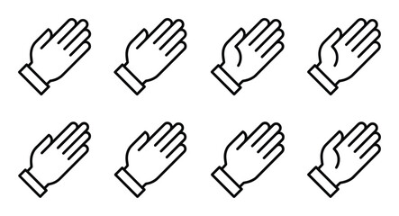 Minimalist hand palm icons set representing stop gesture or greeting in black line art style vector © GoDesigner