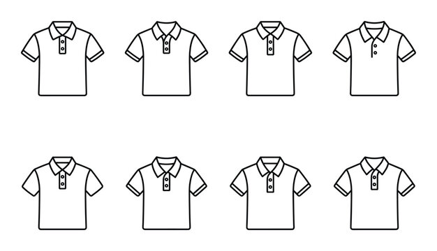 Outline drawings of various short sleeve polo shirts for men and women in different styles