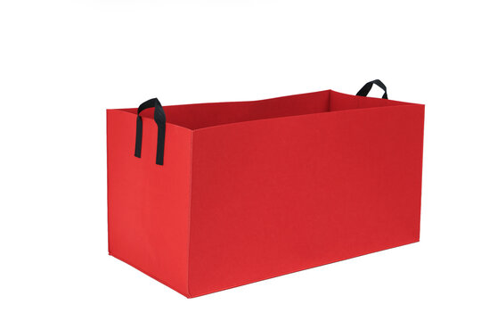 Red Rectangular Non-Woven Storage Box with Handle on White Background