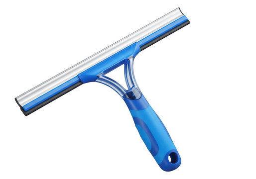 Professional blue window squeegee with rubber blade, handheld glass cleaning tool for home maintenance, manual wiper for shower and mirrors isolated PNG with Transparent Background