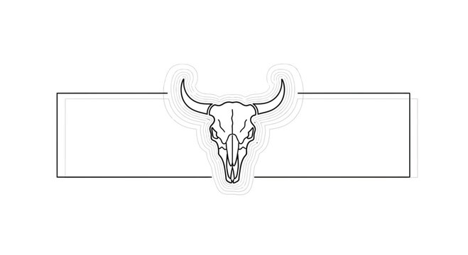 Minimalist bovine skull illustration with subtle contour lines framed on a pristine white background
