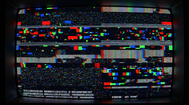 Distorted TV screen with colorful glitchy pixels and static noise