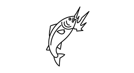 Obraz premium Dynamic line art illustration of a leaping fish with an energetic burst from its mouth perfect for