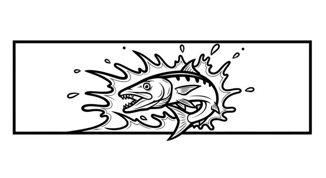 Dynamic barracuda fish leaping powerfully from water with intense splash in vector art style