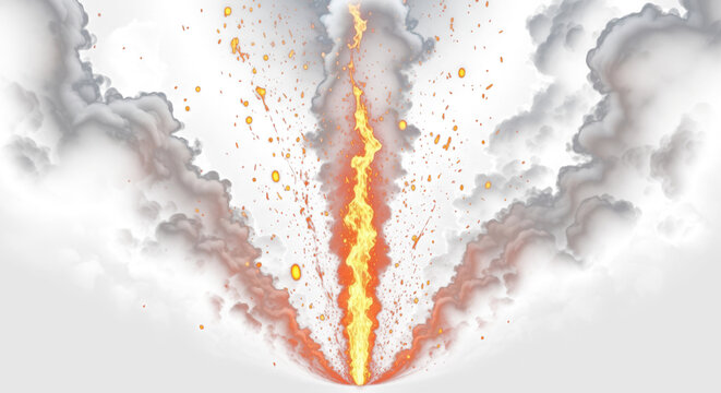 White smoke clouds and glowing flame particles rising from a dark center to represent growth and energy.