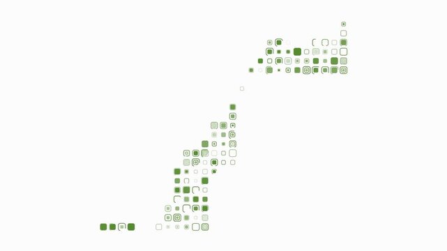 Western Sahara animation. Shape of the country with pulsating colored dots. Large size rounded square blocks. Digital style Western Sahara map on white background. Classy video.